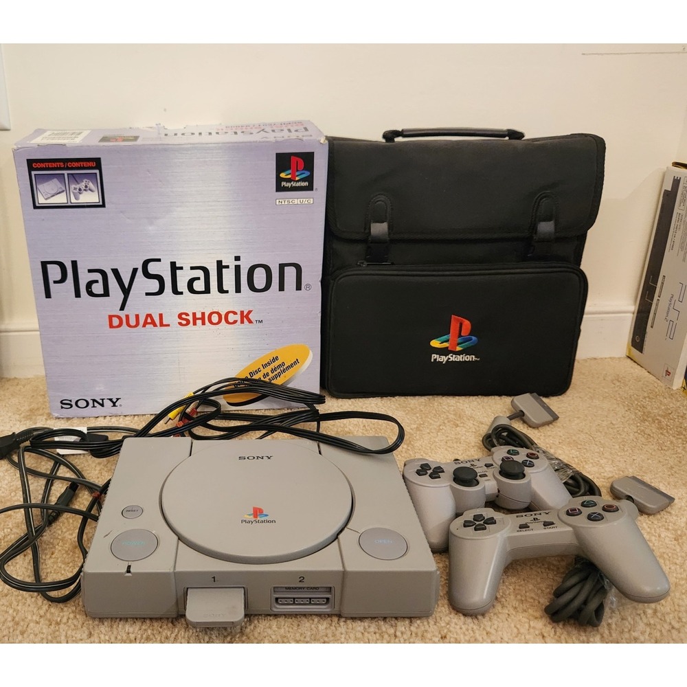 Playstation Dual Shock Console Bundle W/ Case CIB Tested